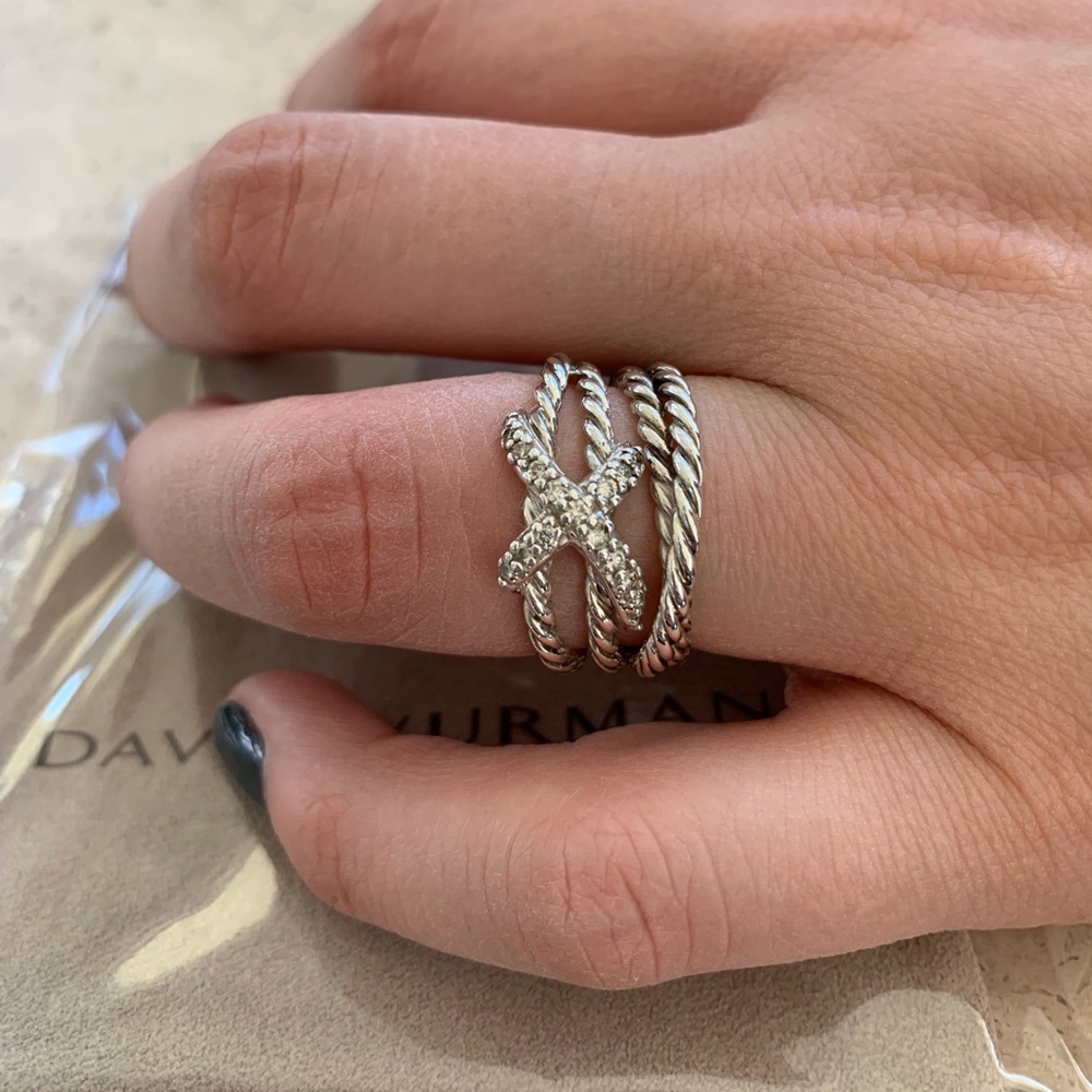 Brand New Crossover X ring with diamonds - size 7